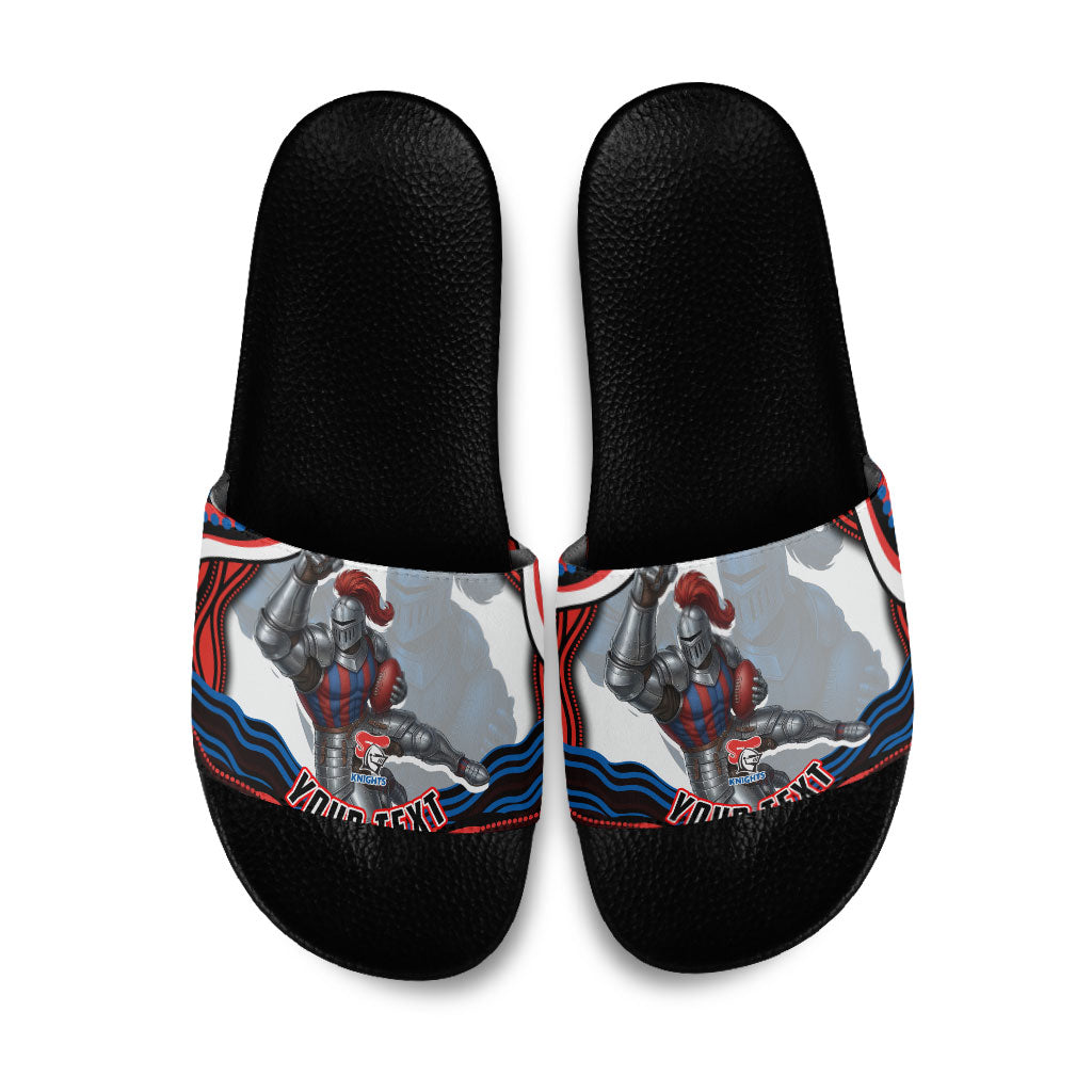 Personalized Newcastle Knights Slide Sandals Aboriginal Dot Art - Dreamtime Rugby Mascot
