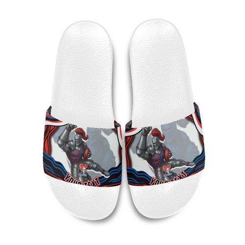 Personalized Newcastle Knights Slide Sandals Aboriginal Dot Art - Dreamtime Rugby Mascot
