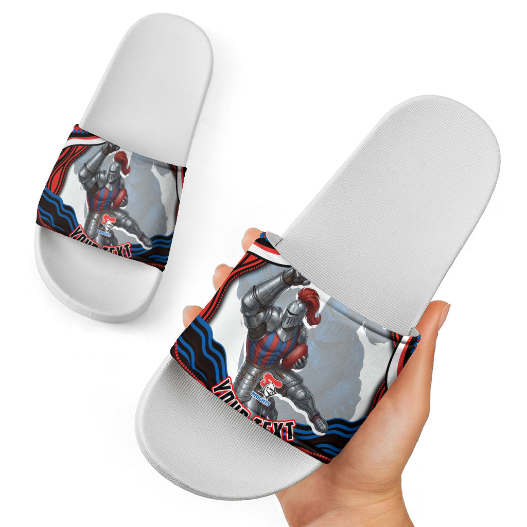 Personalized Newcastle Knights Slide Sandals Aboriginal Dot Art - Dreamtime Rugby Mascot