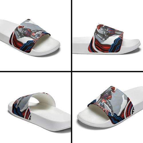 Personalized Newcastle Knights Slide Sandals Aboriginal Dot Art - Dreamtime Rugby Mascot