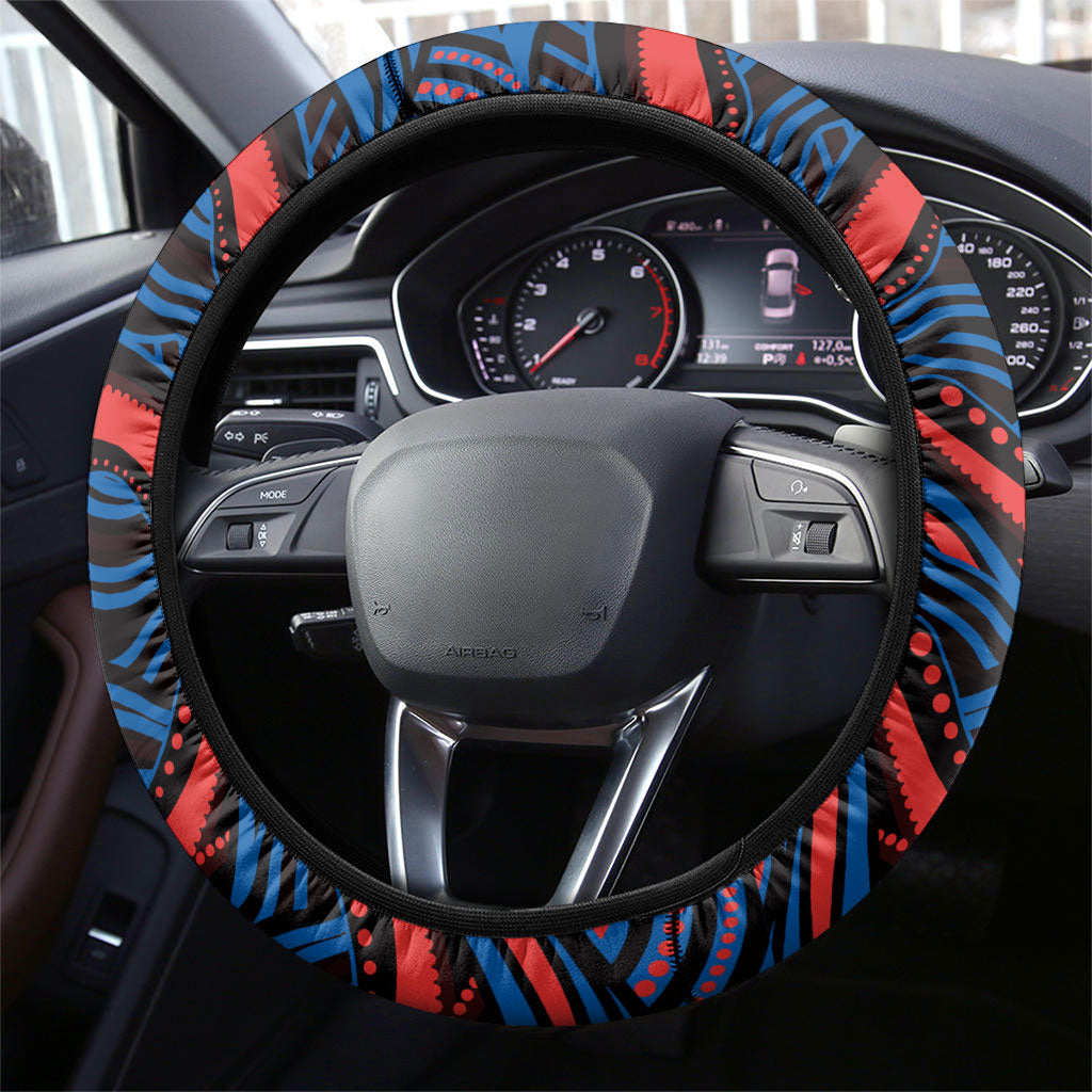 Newcastle Knights Steering Wheel Cover Aboriginal Dot Art - Dreamtime Rugby Mascot