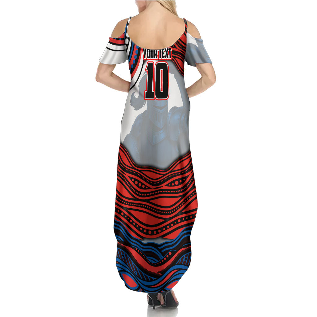 Personalized Newcastle Knights Summer Maxi Dress Aboriginal Dot Art - Dreamtime Rugby Mascot