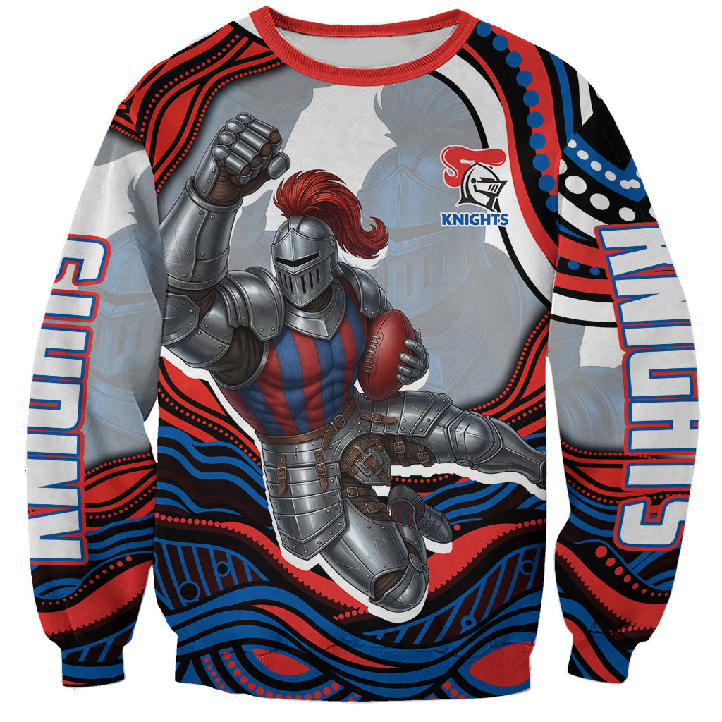 Personalized Newcastle Knights Sweatshirt Aboriginal Dot Art - Dreamtime Rugby Mascot