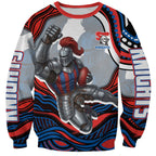 Personalized Newcastle Knights Sweatshirt Aboriginal Dot Art - Dreamtime Rugby Mascot