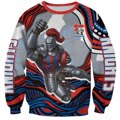 Personalized Newcastle Knights Sweatshirt Aboriginal Dot Art - Dreamtime Rugby Mascot