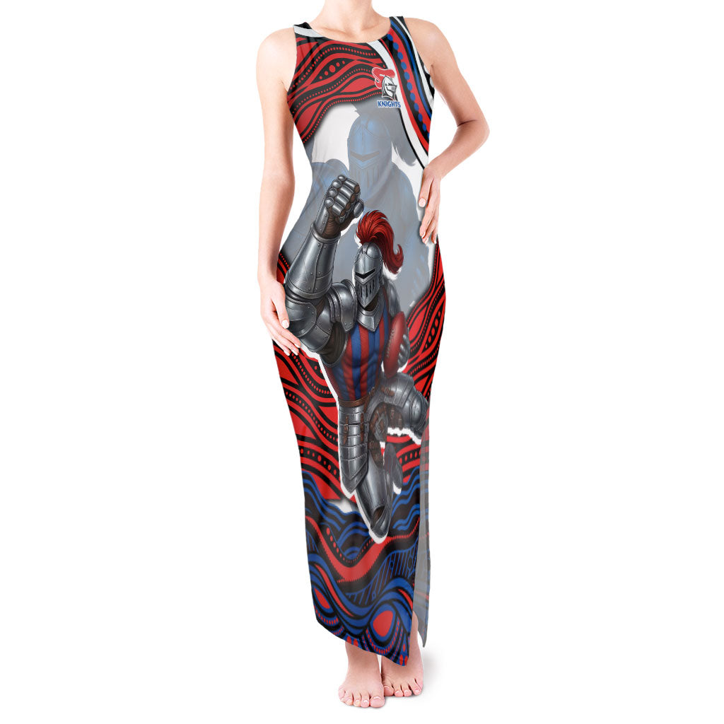 Personalized Newcastle Knights Tank Maxi Dress Aboriginal Dot Art - Dreamtime Rugby Mascot