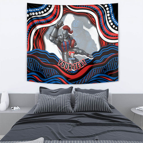 Personalized Newcastle Knights Tapestry Aboriginal Dot Art - Dreamtime Rugby Mascot
