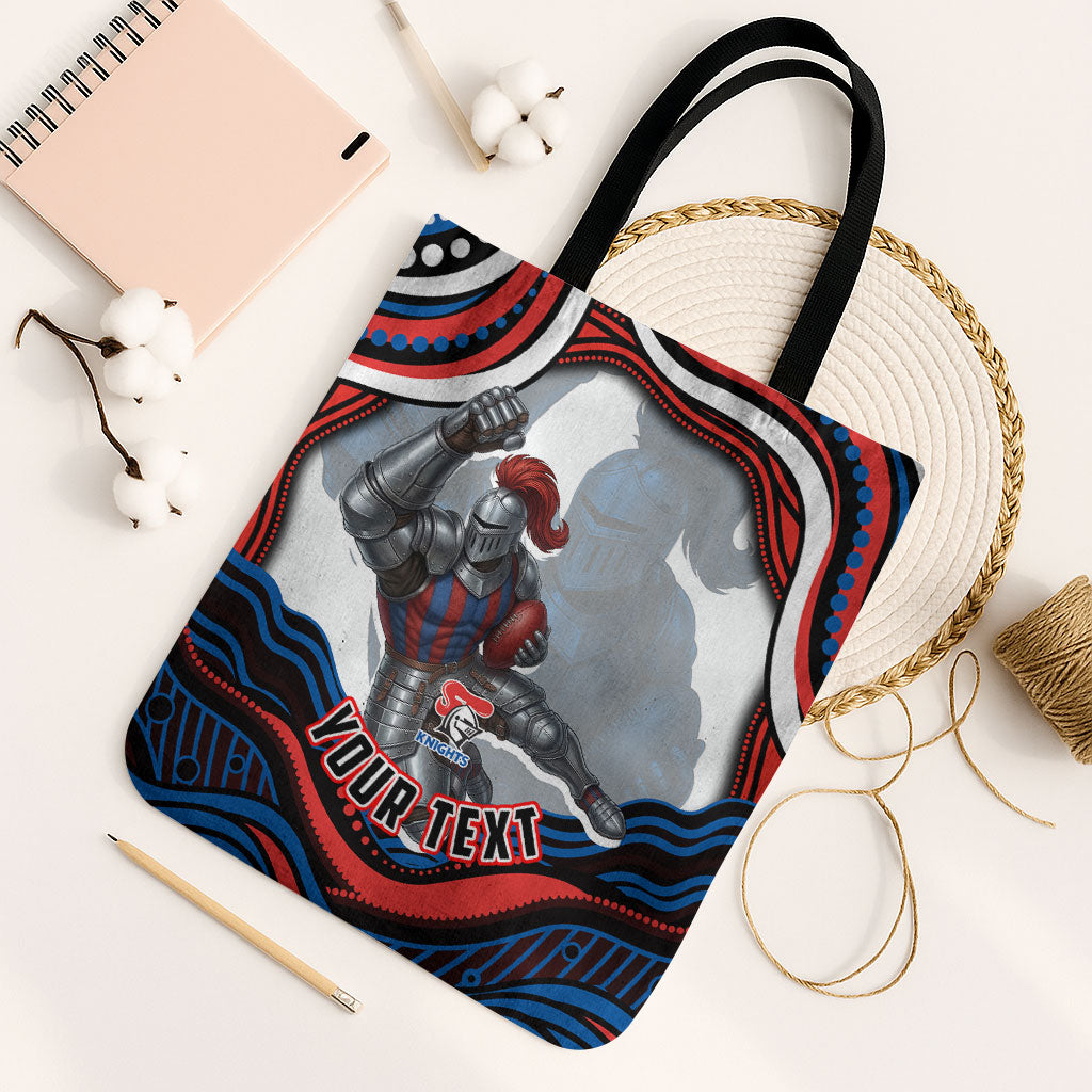 Personalized Newcastle Knights Tote Bag Aboriginal Dot Art - Dreamtime Rugby Mascot