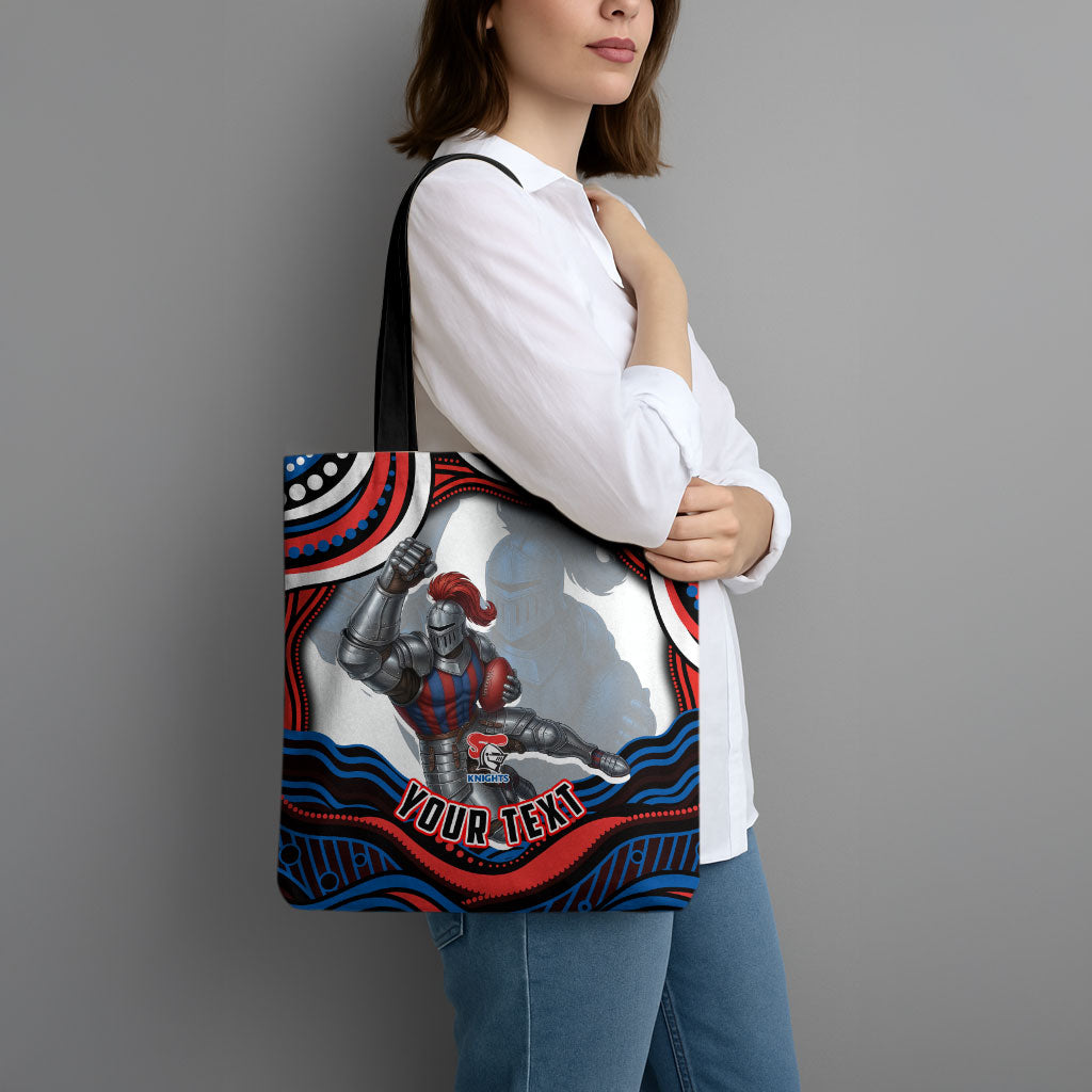 Personalized Newcastle Knights Tote Bag Aboriginal Dot Art - Dreamtime Rugby Mascot