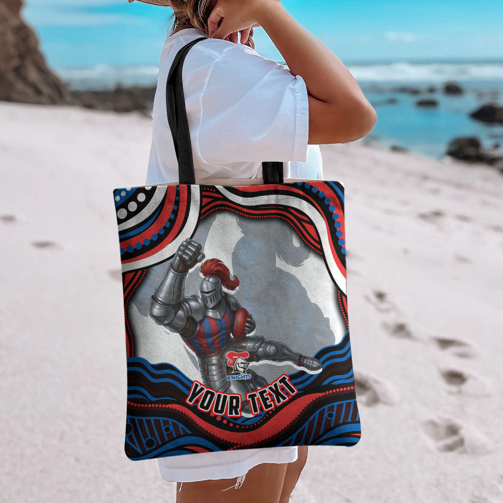 Personalized Newcastle Knights Tote Bag Aboriginal Dot Art - Dreamtime Rugby Mascot