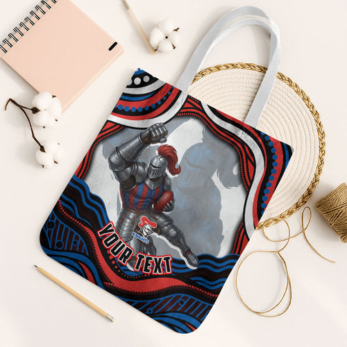 Personalized Newcastle Knights Tote Bag Aboriginal Dot Art - Dreamtime Rugby Mascot