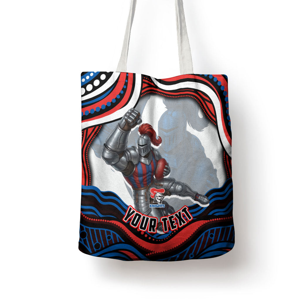 Personalized Newcastle Knights Tote Bag Aboriginal Dot Art - Dreamtime Rugby Mascot