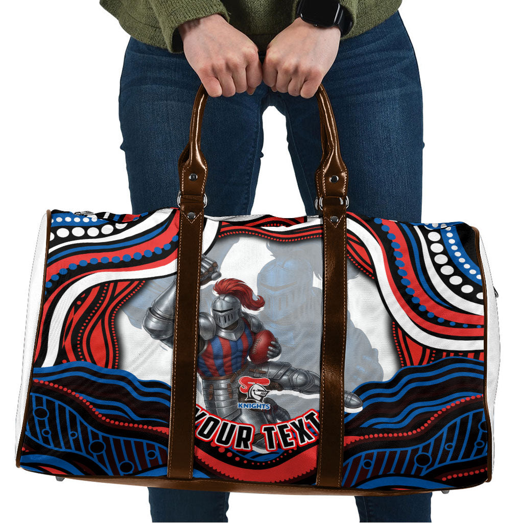 Personalized Newcastle Knights Travel Bag Aboriginal Dot Art - Dreamtime Rugby Mascot
