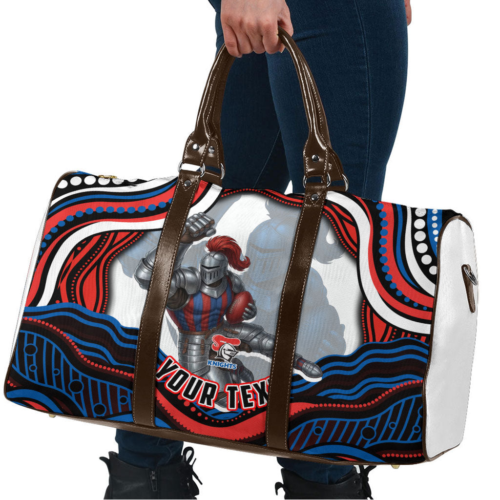 Personalized Newcastle Knights Travel Bag Aboriginal Dot Art - Dreamtime Rugby Mascot