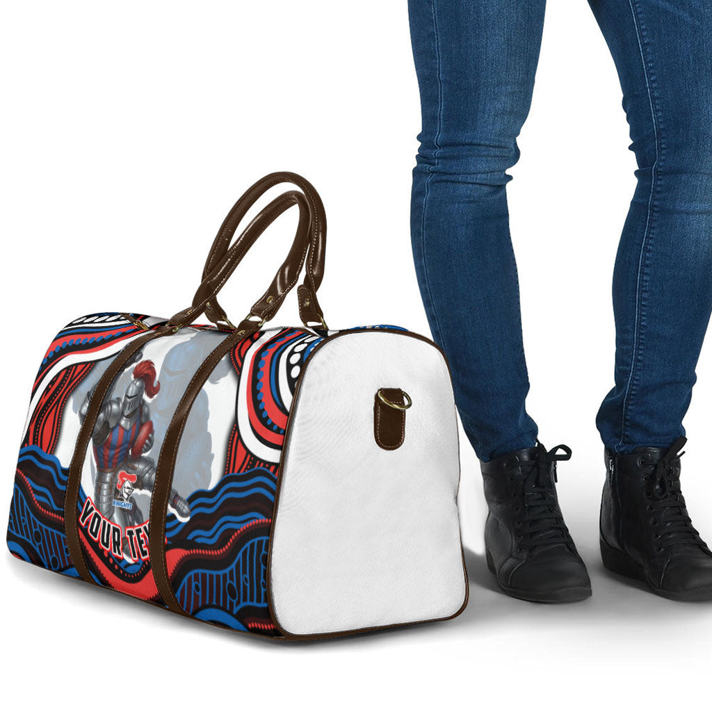 Personalized Newcastle Knights Travel Bag Aboriginal Dot Art - Dreamtime Rugby Mascot