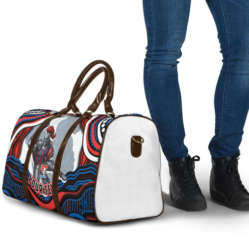 Personalized Newcastle Knights Travel Bag Aboriginal Dot Art - Dreamtime Rugby Mascot