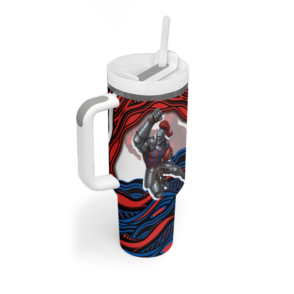 Personalized Newcastle Knights Tumbler With Handle Aboriginal Dot Art - Dreamtime Rugby Mascot