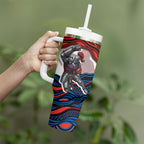 Personalized Newcastle Knights Tumbler With Handle Aboriginal Dot Art - Dreamtime Rugby Mascot