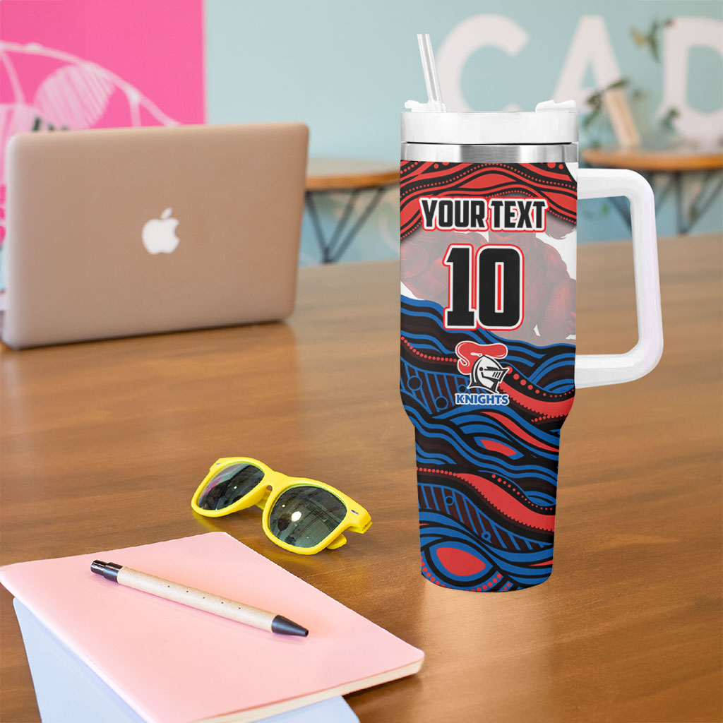 Personalized Newcastle Knights Tumbler With Handle Aboriginal Dot Art - Dreamtime Rugby Mascot