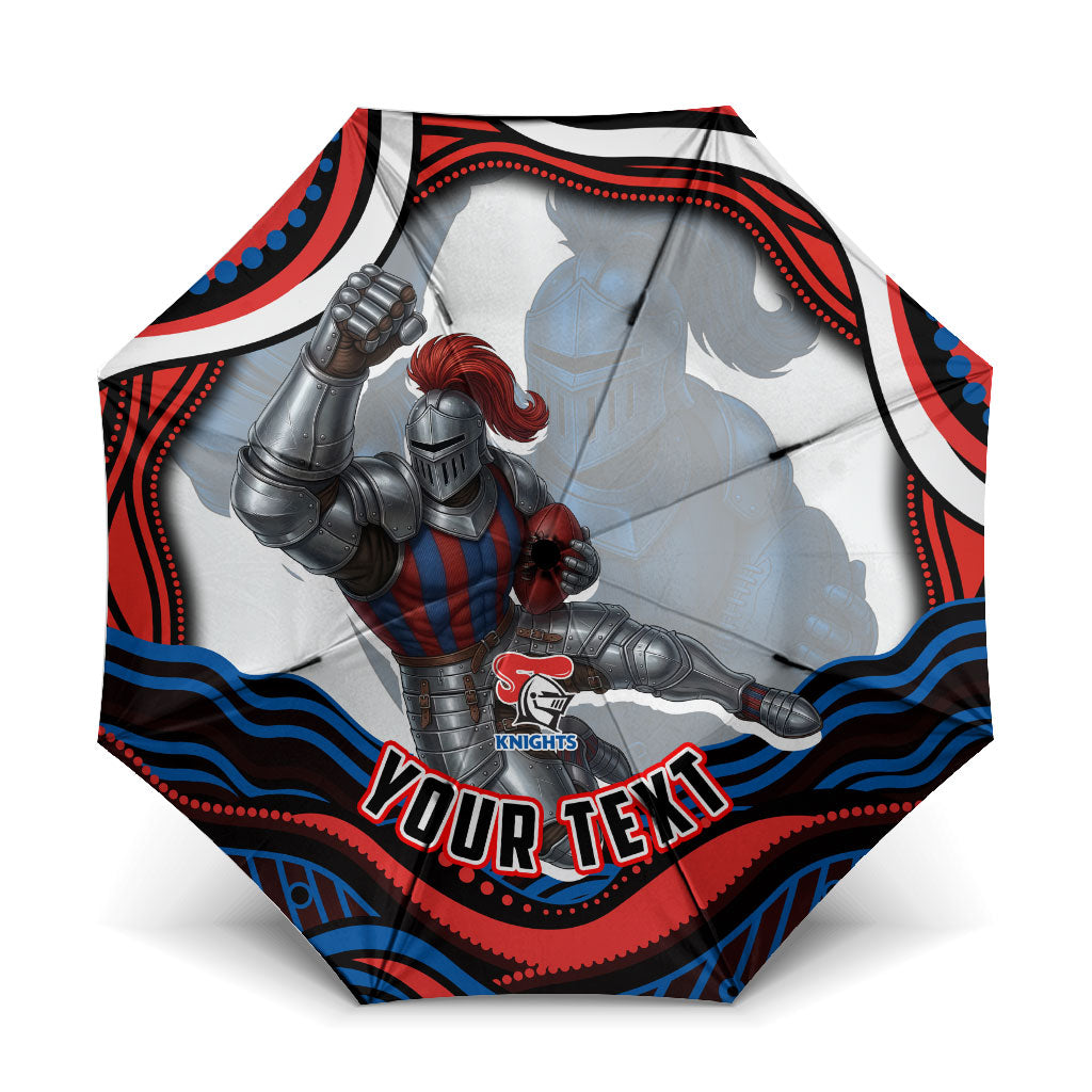 Personalized Newcastle Knights Umbrella Aboriginal Dot Art - Dreamtime Rugby Mascot