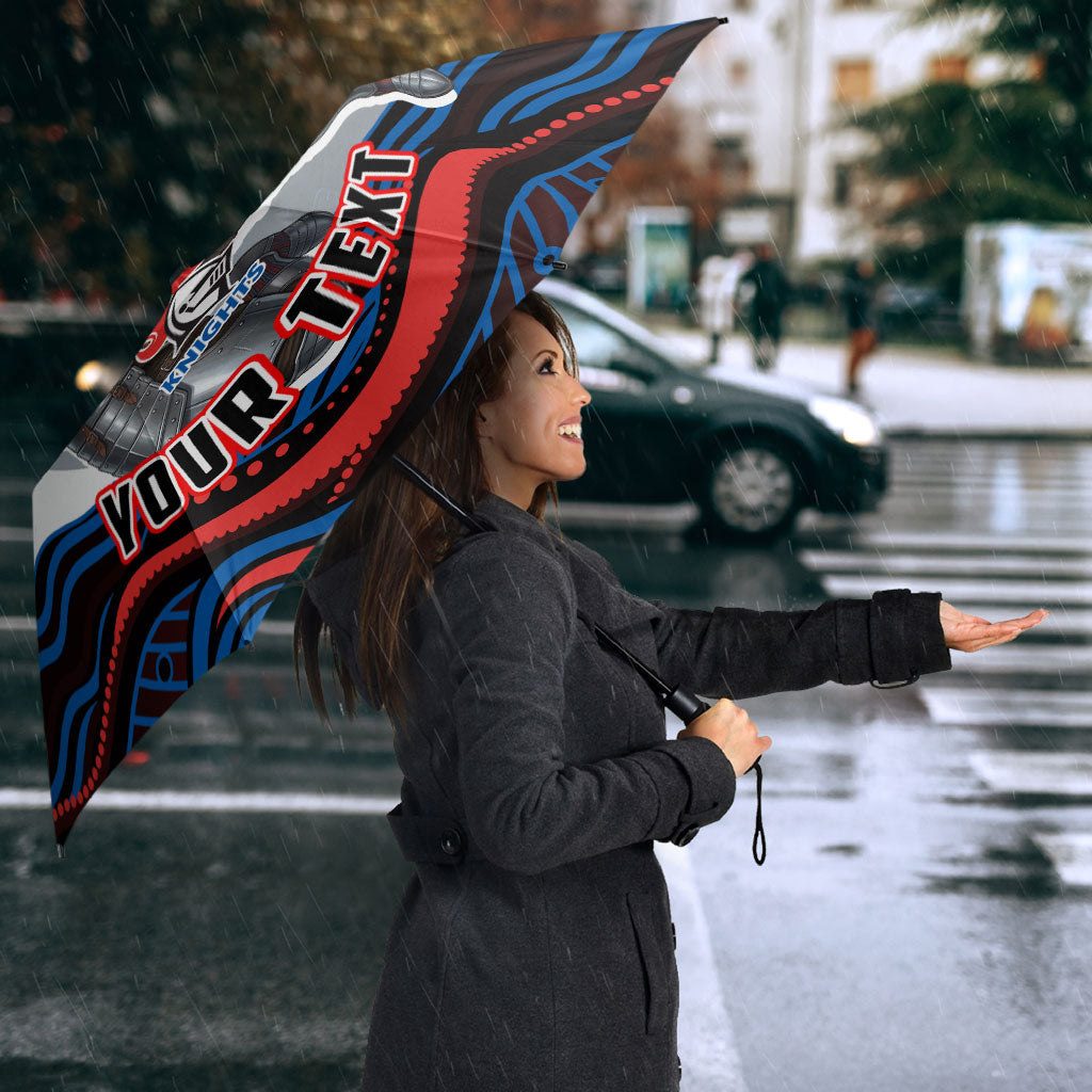 Personalized Newcastle Knights Umbrella Aboriginal Dot Art - Dreamtime Rugby Mascot