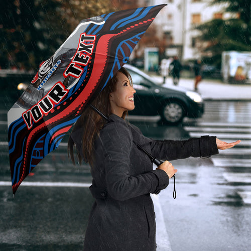 Personalized Newcastle Knights Umbrella Aboriginal Dot Art - Dreamtime Rugby Mascot