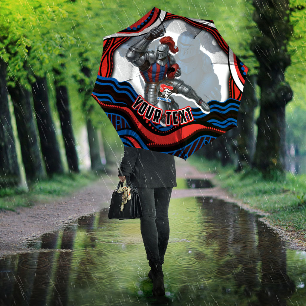 Personalized Newcastle Knights Umbrella Aboriginal Dot Art - Dreamtime Rugby Mascot