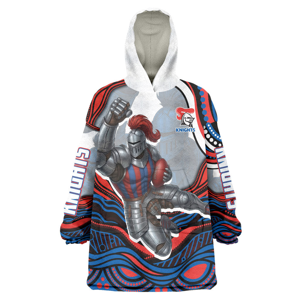 Personalized Newcastle Knights Wearable Blanket Hoodie Aboriginal Dot Art - Dreamtime Rugby Mascot