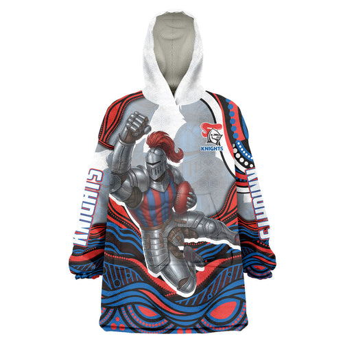 Personalized Newcastle Knights Wearable Blanket Hoodie Aboriginal Dot Art - Dreamtime Rugby Mascot