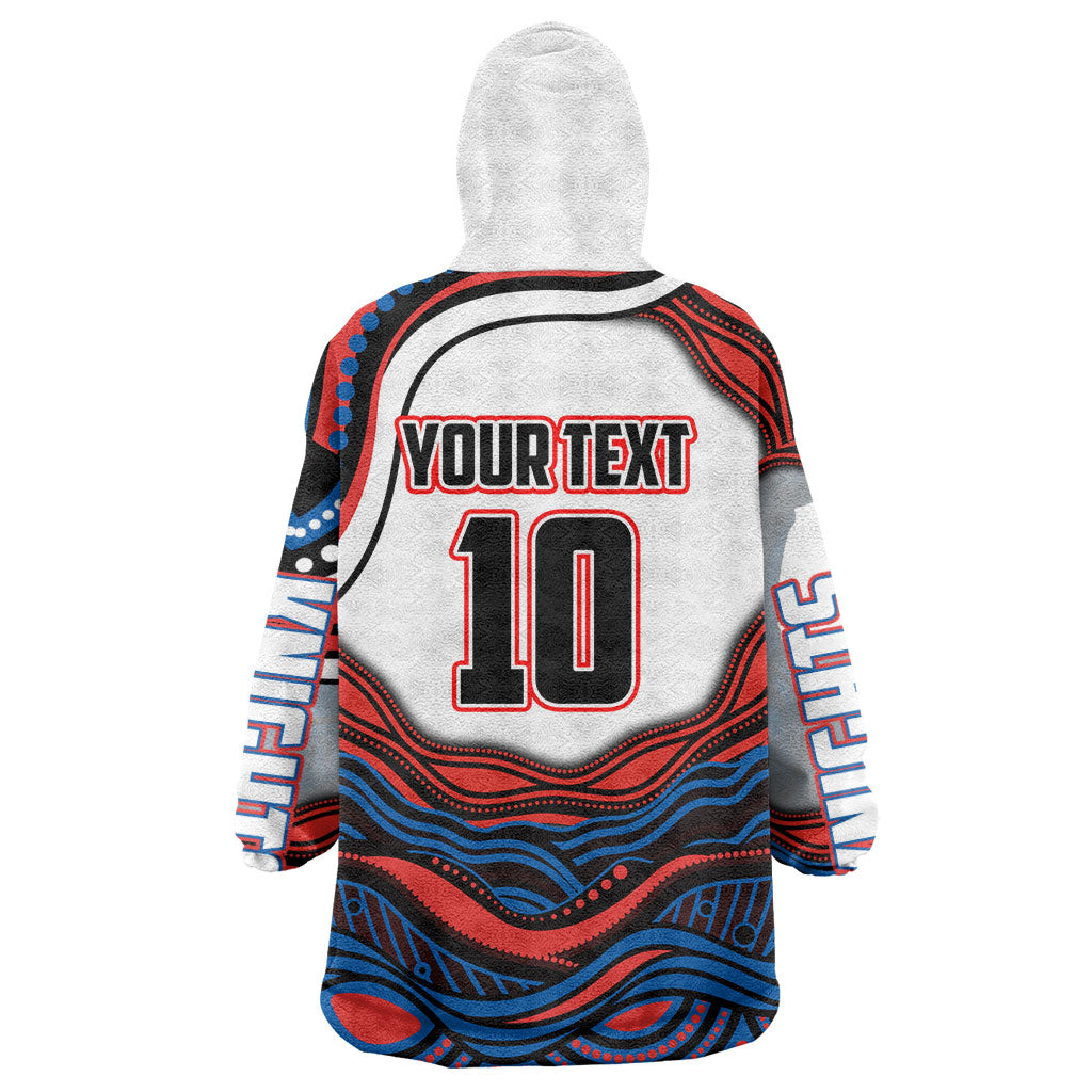 Personalized Newcastle Knights Wearable Blanket Hoodie Aboriginal Dot Art - Dreamtime Rugby Mascot