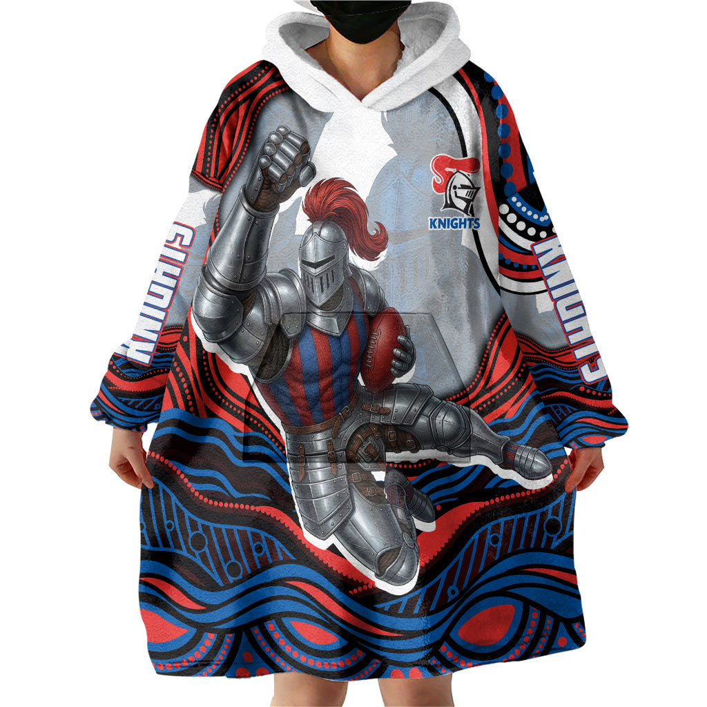 Personalized Newcastle Knights Wearable Blanket Hoodie Aboriginal Dot Art - Dreamtime Rugby Mascot