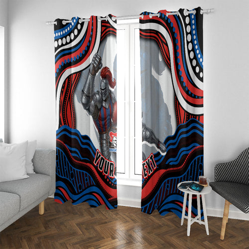 Personalized Newcastle Knights Window Curtain Aboriginal Dot Art - Dreamtime Rugby Mascot