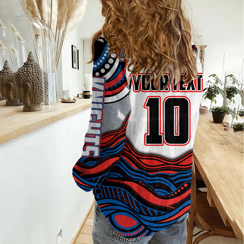 Personalized Newcastle Knights Women Casual Shirt Aboriginal Dot Art - Dreamtime Rugby Mascot