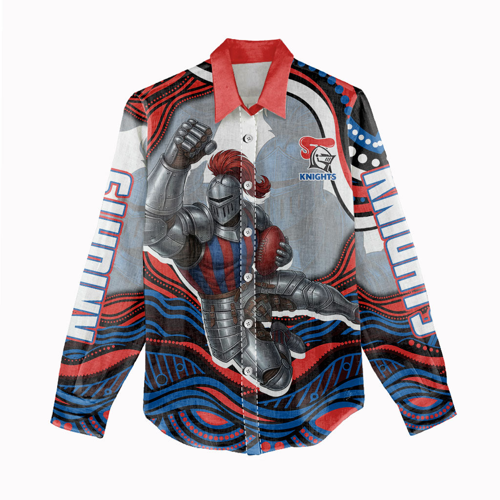 Personalized Newcastle Knights Women Casual Shirt Aboriginal Dot Art - Dreamtime Rugby Mascot