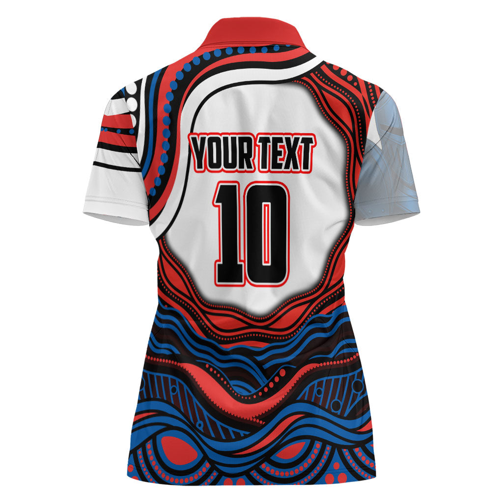 Personalized Newcastle Knights Women Polo Shirt Aboriginal Dot Art - Dreamtime Rugby Mascot