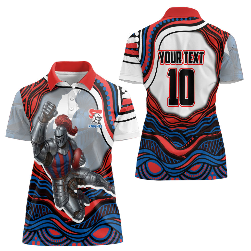 Personalized Newcastle Knights Women Polo Shirt Aboriginal Dot Art - Dreamtime Rugby Mascot