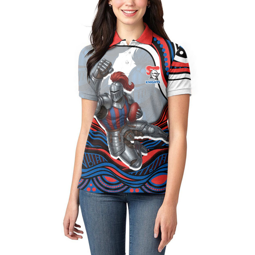Personalized Newcastle Knights Women Polo Shirt Aboriginal Dot Art - Dreamtime Rugby Mascot