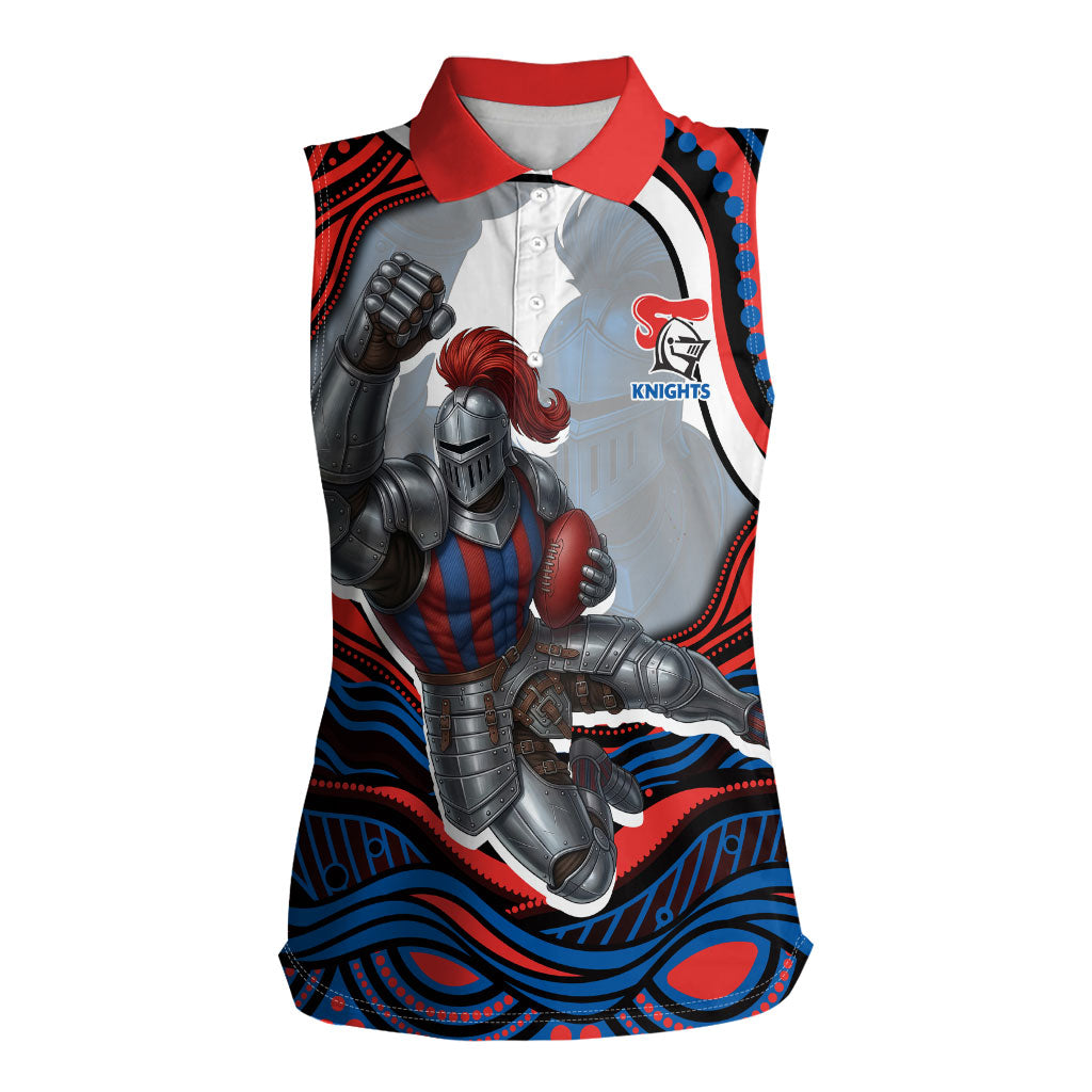 Personalized Newcastle Knights Women Sleeveless Polo Shirt Aboriginal Dot Art - Dreamtime Rugby Mascot
