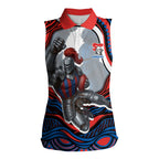 Personalized Newcastle Knights Women Sleeveless Polo Shirt Aboriginal Dot Art - Dreamtime Rugby Mascot