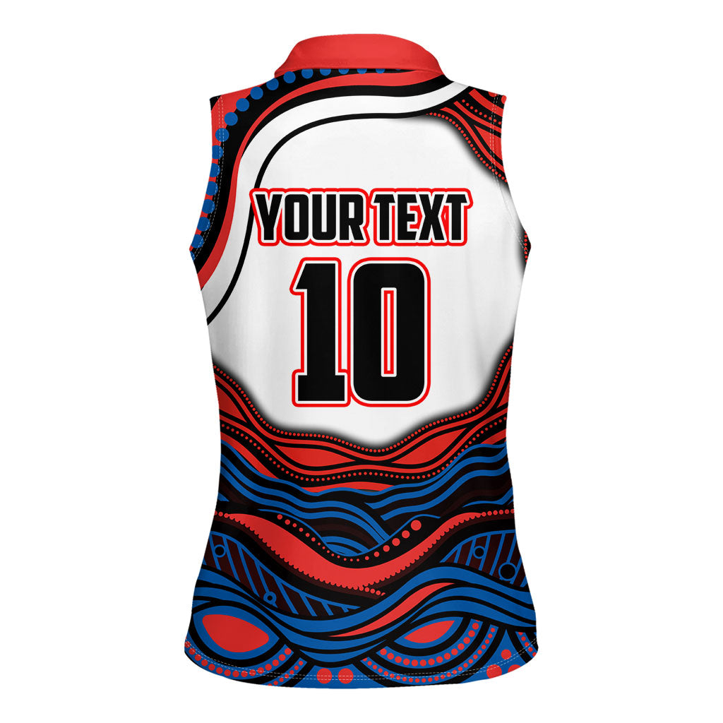 Personalized Newcastle Knights Women Sleeveless Polo Shirt Aboriginal Dot Art - Dreamtime Rugby Mascot