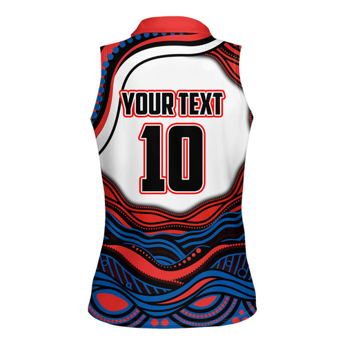 Personalized Newcastle Knights Women Sleeveless Polo Shirt Aboriginal Dot Art - Dreamtime Rugby Mascot