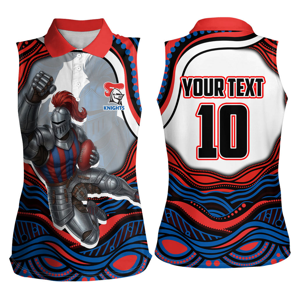 Personalized Newcastle Knights Women Sleeveless Polo Shirt Aboriginal Dot Art - Dreamtime Rugby Mascot