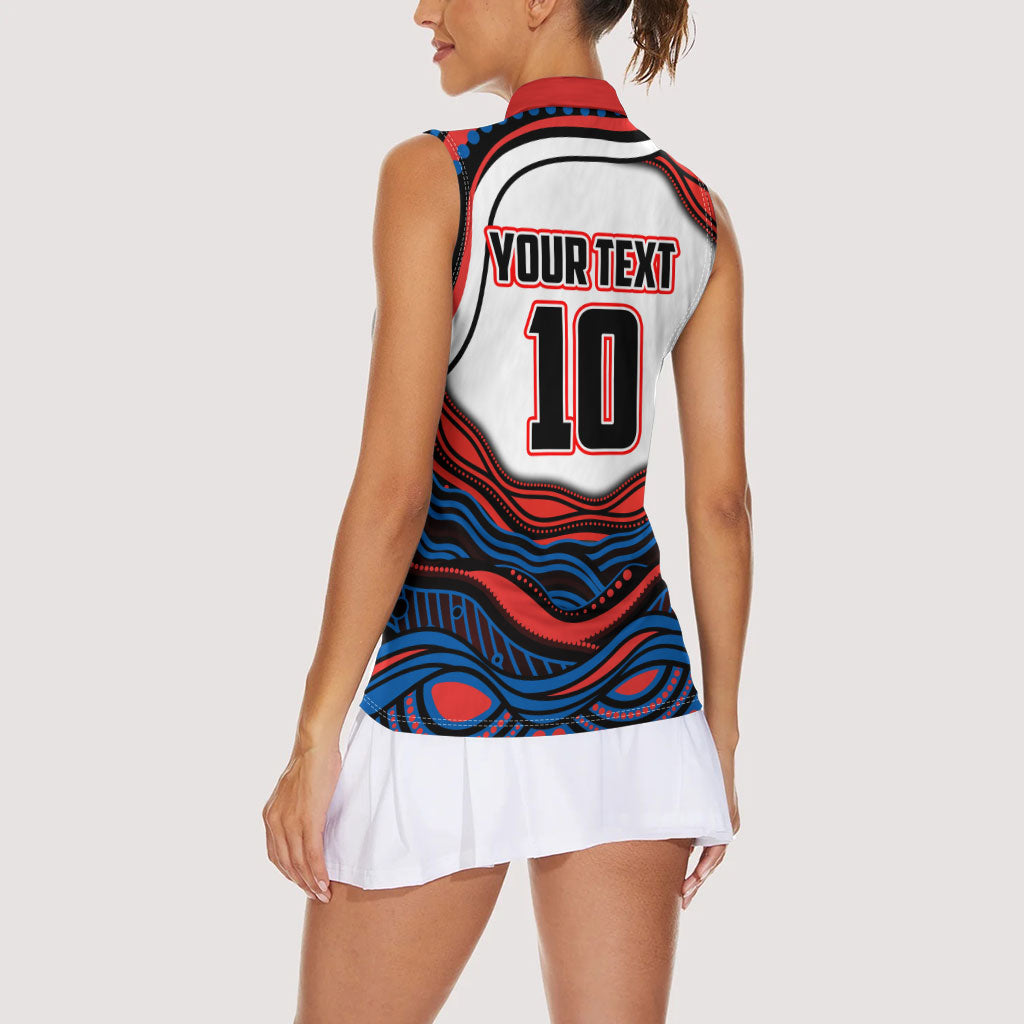 Personalized Newcastle Knights Women Sleeveless Polo Shirt Aboriginal Dot Art - Dreamtime Rugby Mascot