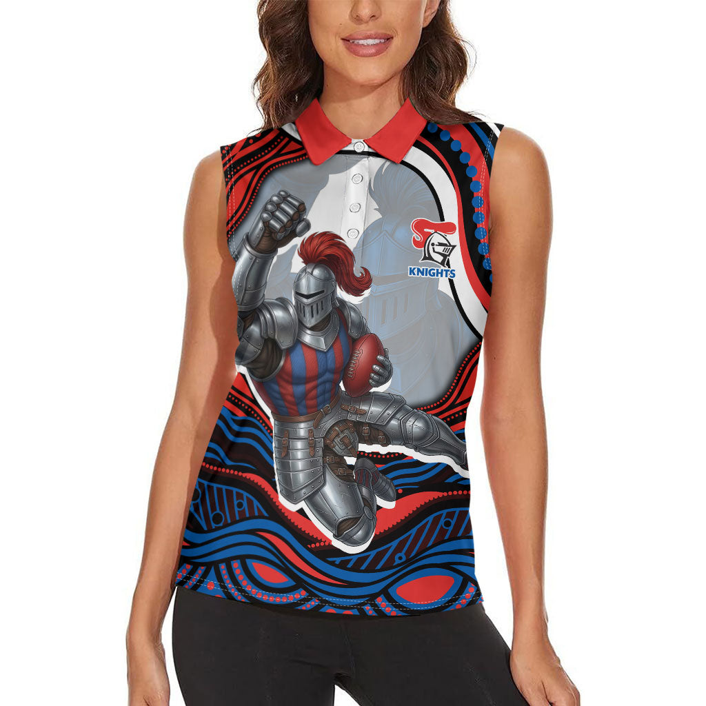 Personalized Newcastle Knights Women Sleeveless Polo Shirt Aboriginal Dot Art - Dreamtime Rugby Mascot