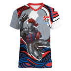Personalized Newcastle Knights Women V-Neck T-Shirt Aboriginal Dot Art - Dreamtime Rugby Mascot