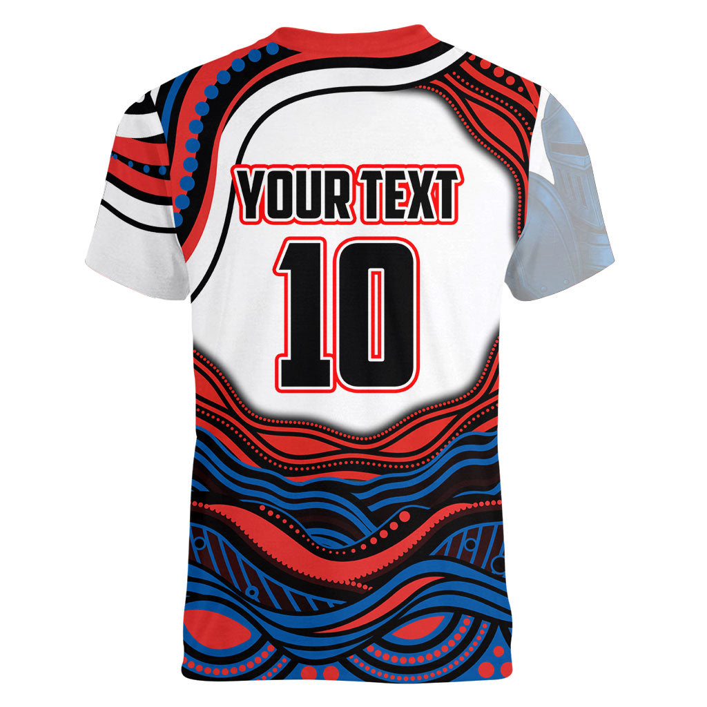 Personalized Newcastle Knights Women V-Neck T-Shirt Aboriginal Dot Art - Dreamtime Rugby Mascot