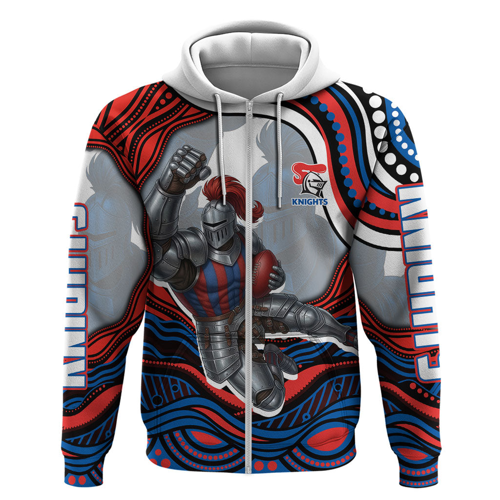 Personalized Newcastle Knights Zip Hoodie Aboriginal Dot Art - Dreamtime Rugby Mascot