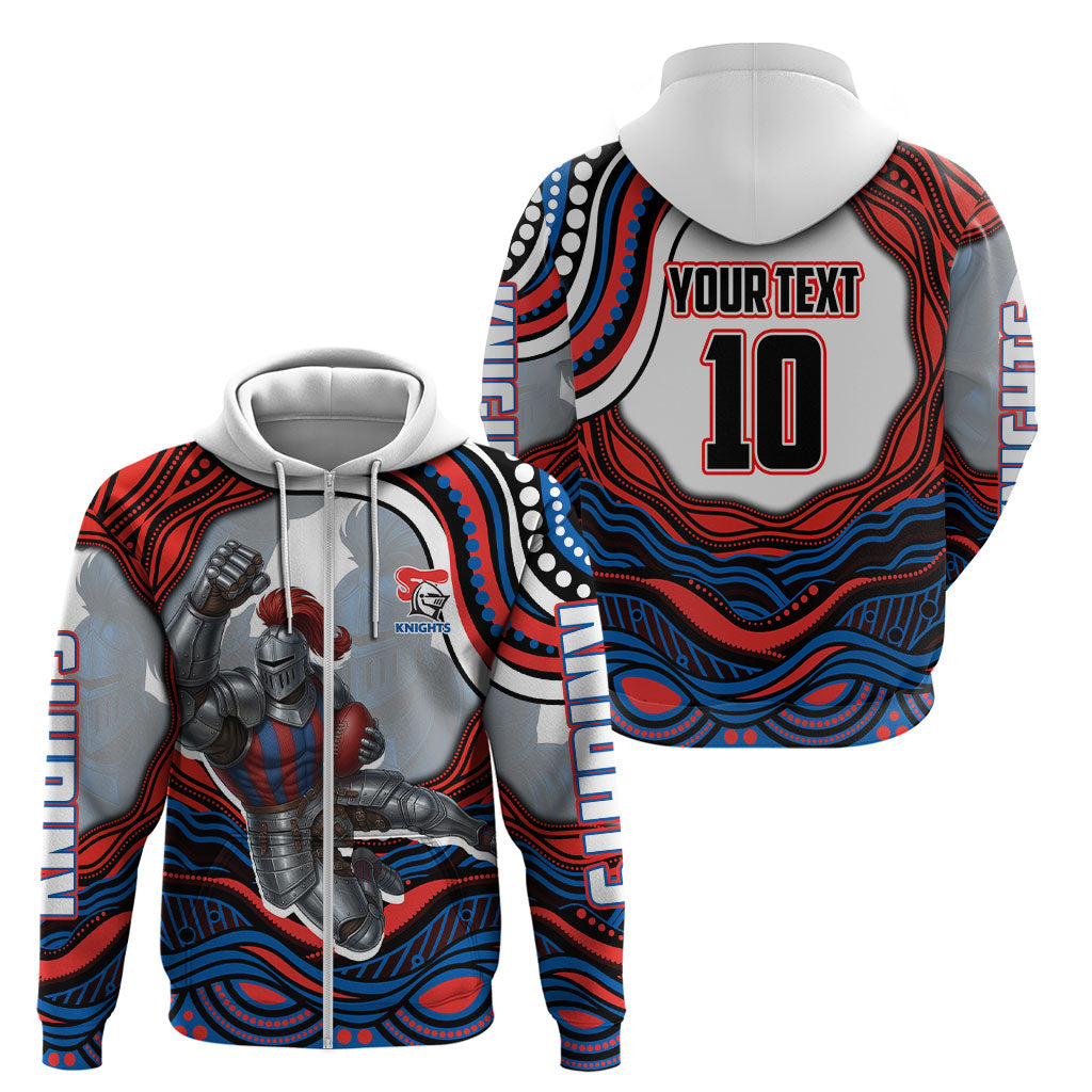 Personalized Newcastle Knights Zip Hoodie Aboriginal Dot Art - Dreamtime Rugby Mascot