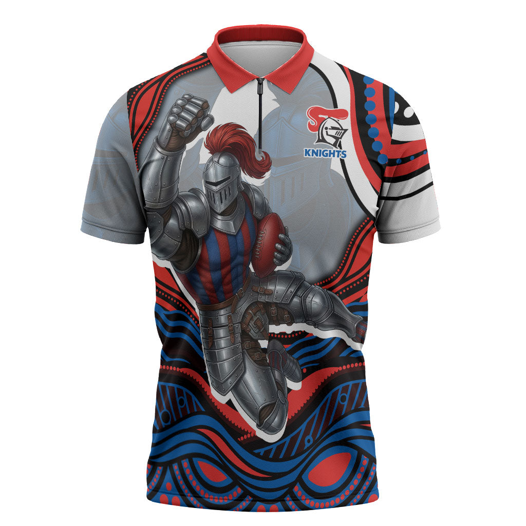 Personalized Newcastle Knights Zipper Polo Shirt Aboriginal Dot Art - Dreamtime Rugby Mascot