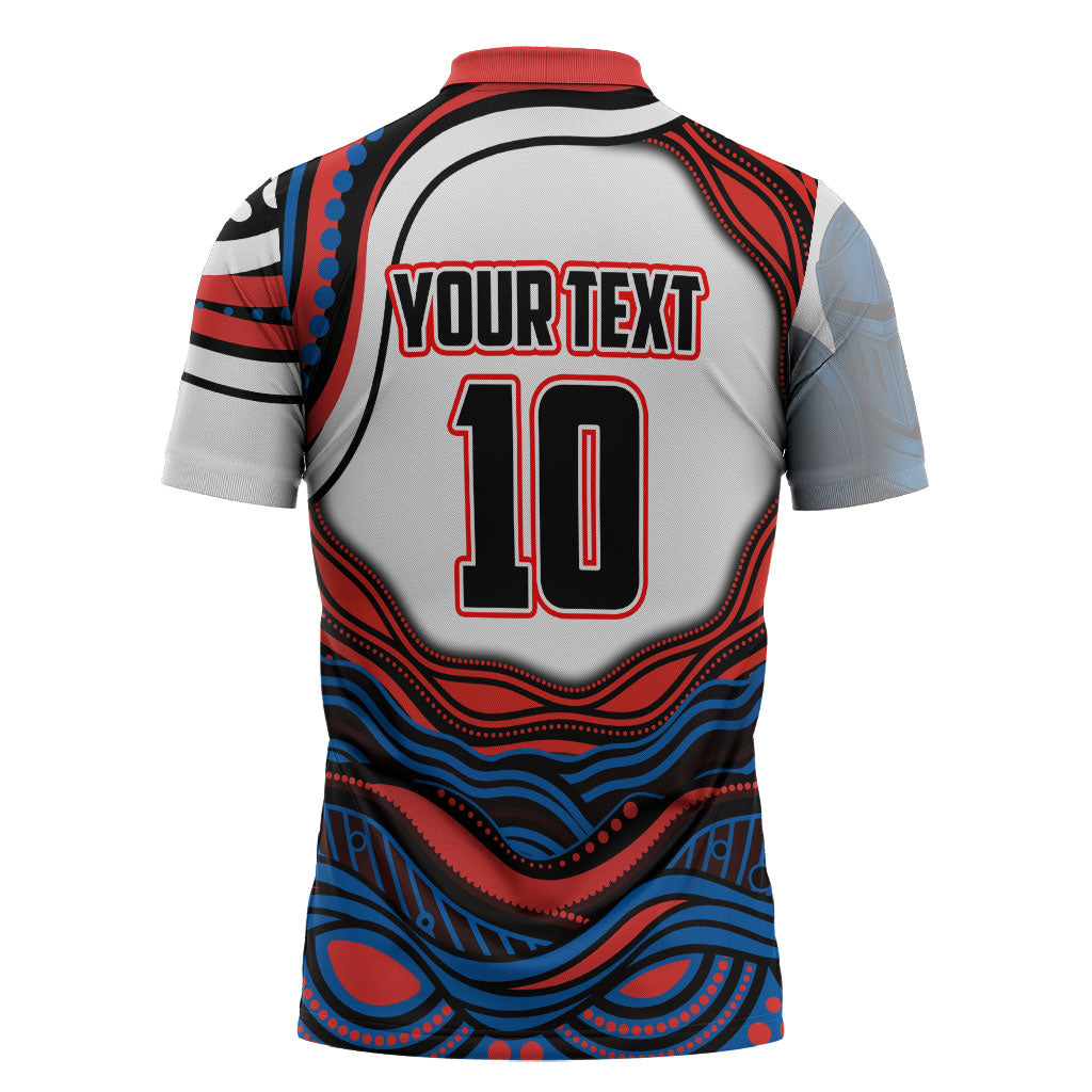 Personalized Newcastle Knights Zipper Polo Shirt Aboriginal Dot Art - Dreamtime Rugby Mascot